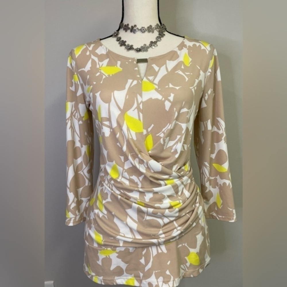 New York & Co. Tan 3/4 Sleeve Top Sz M